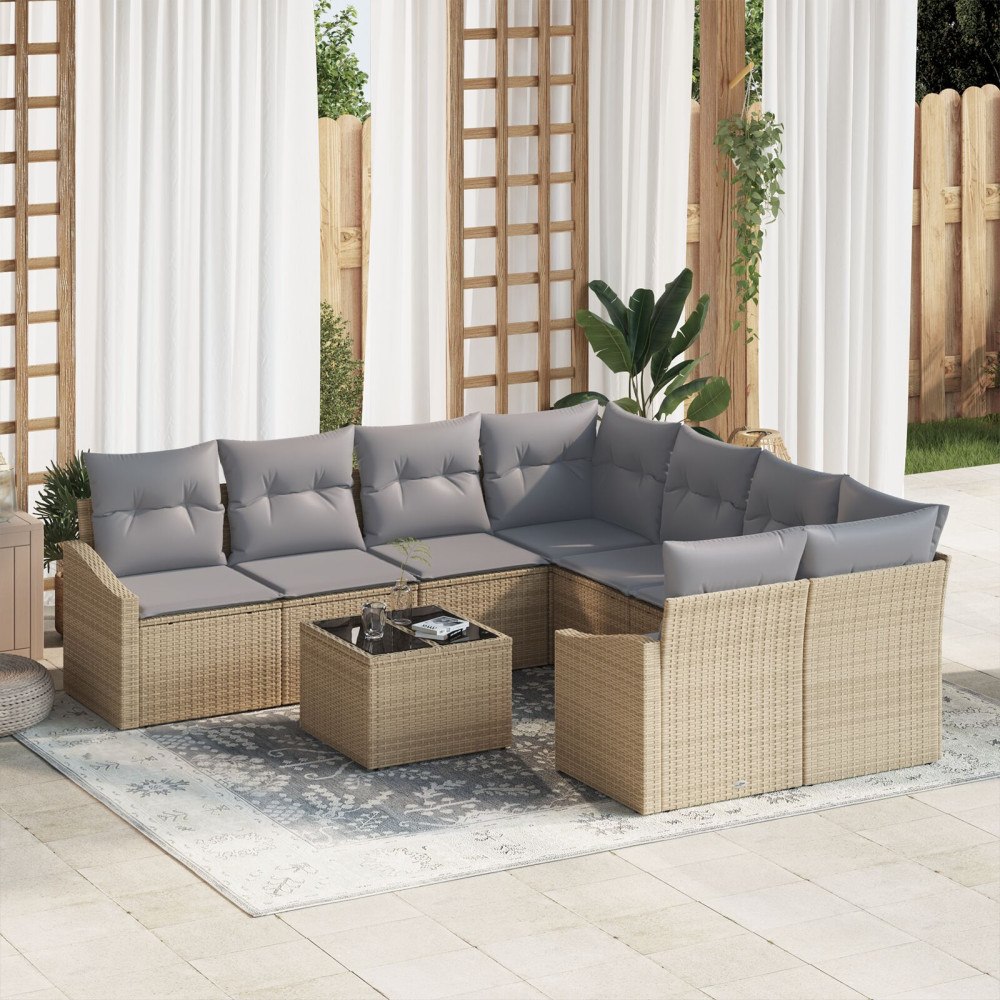 vidaXL Soffset 9 st Beige och Ljusgrå konstrotting