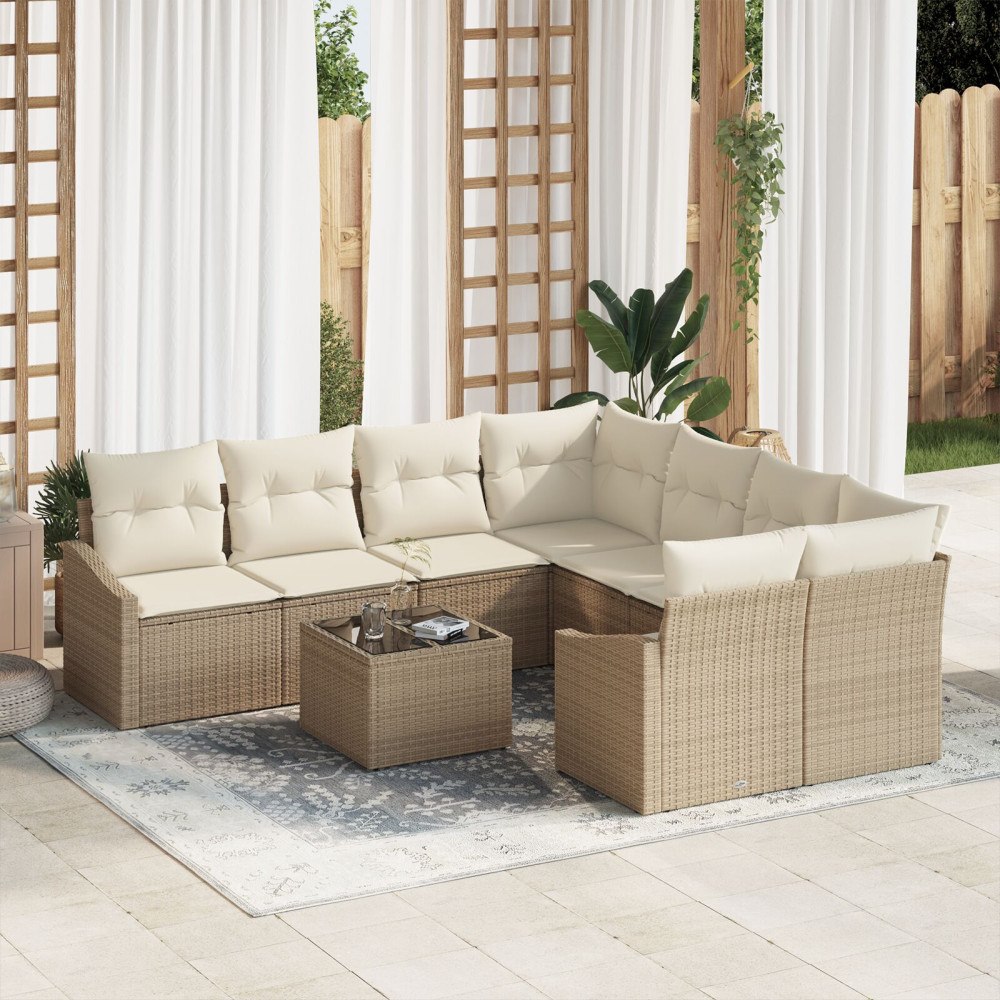 vidaXL Soffset 9 st Beige och gräddfärgad konstrotting