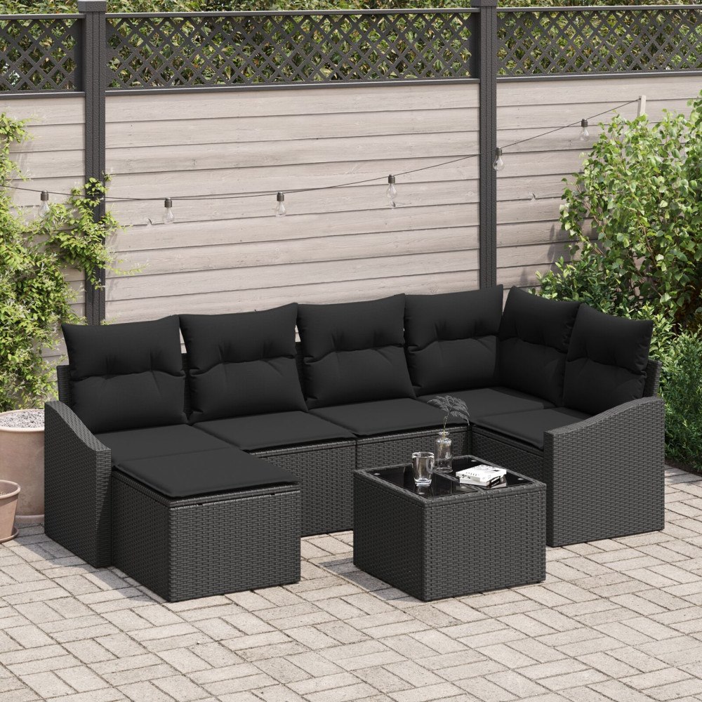 vidaXL Soffset 7 st Svart konstrotting