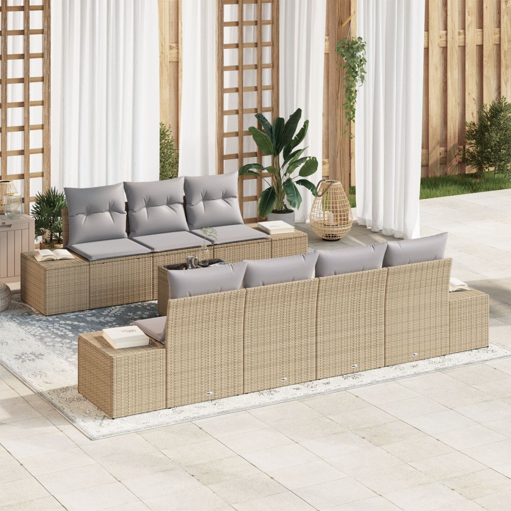 vidaXL Trädgårdsoffset 8 st Beige konstrotting
