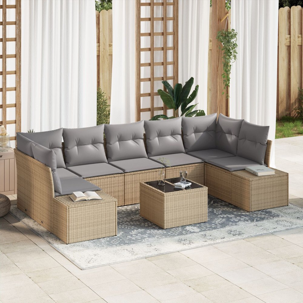 vidaXL Trädgårdsoffset 8 st Beige konstrotting