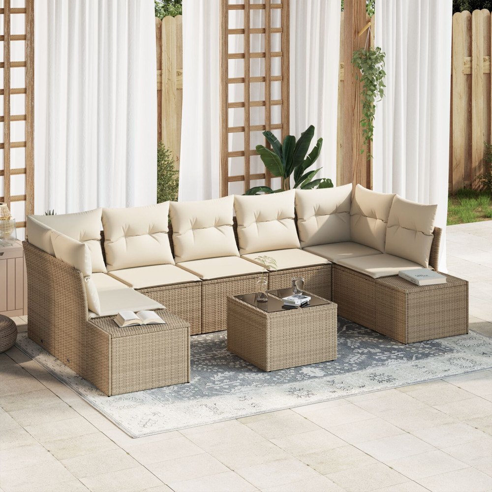 vidaXL Trädgårdsoffset 8 st Beige konstrotting