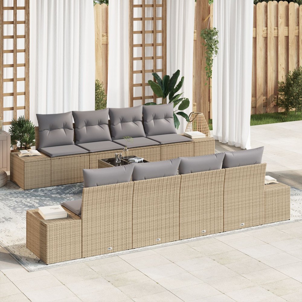 vidaXL Trädgårdsoffset 7 st Beige och Ljusgrå konstrotting