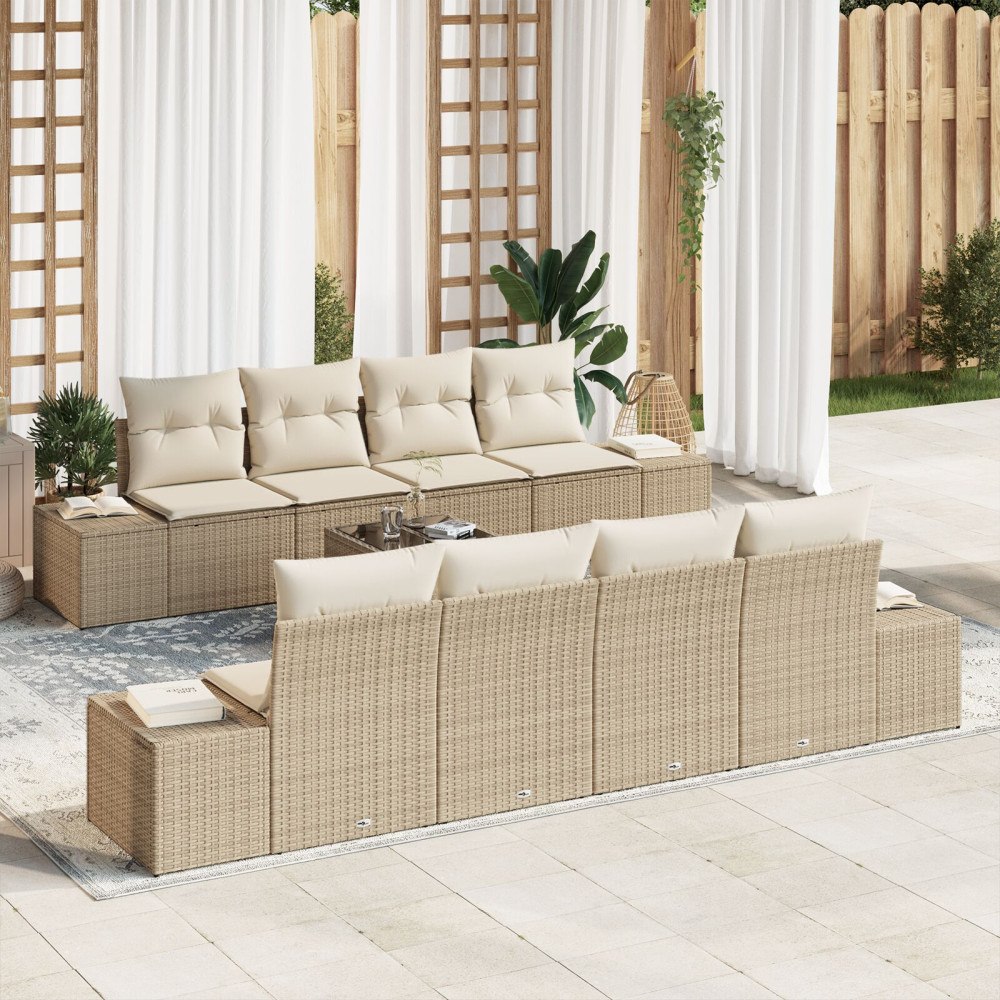 vidaXL Trädgårdsoffset 7 st Beige och gräddfärgad konstrotting