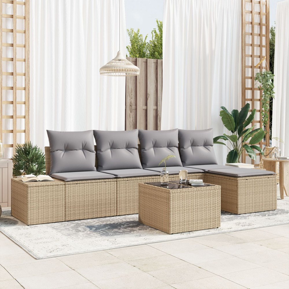 vidaXL Trädgårdsoffset 6 st Beige konstrotting