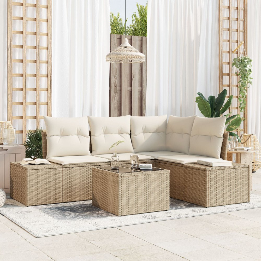 vidaXL Trädgårdsoffset 5 st Beige konstrotting