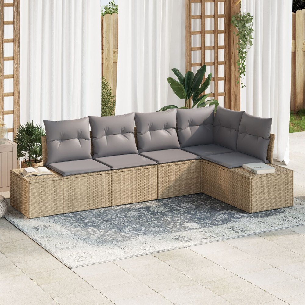 vidaXL Trädgårdsoffset 5 st Beige konstrotting