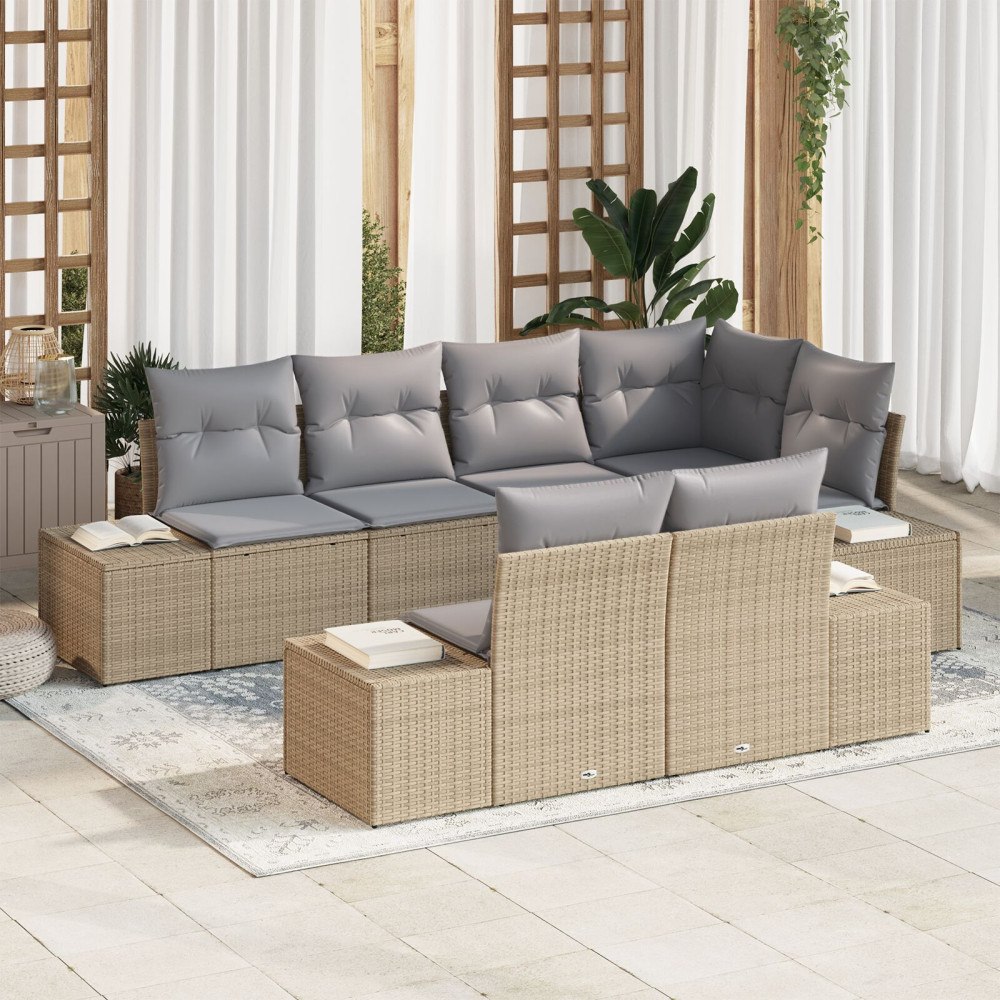 vidaXL Trädgårdsoffset 7 st Beige och Grå konstrotting