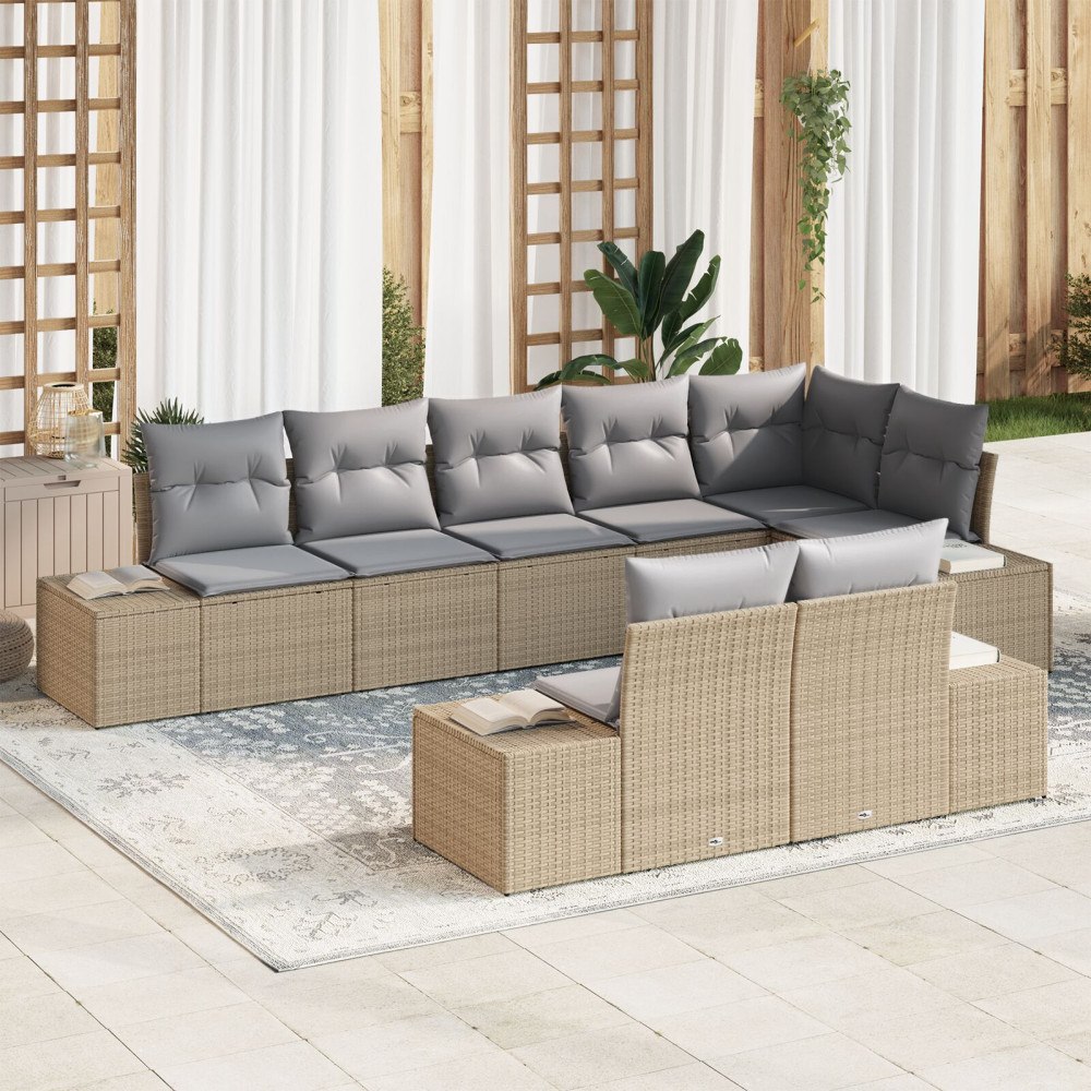 vidaXL Trädgårdsoffset 8 st Beige och Grå konstrotting