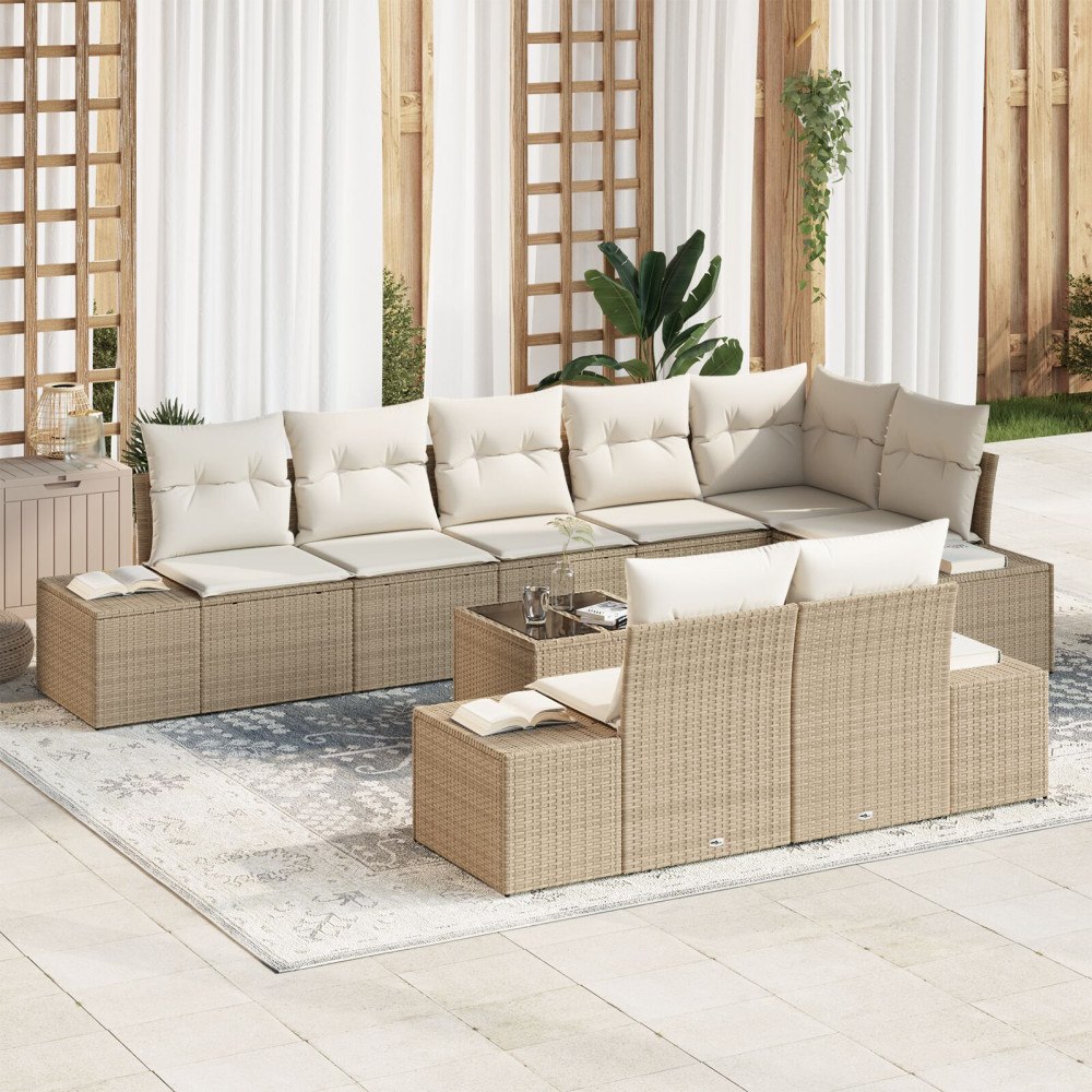 vidaXL Trädgårdsoffset 9 st Beige och gräddfärgad konstrotting
