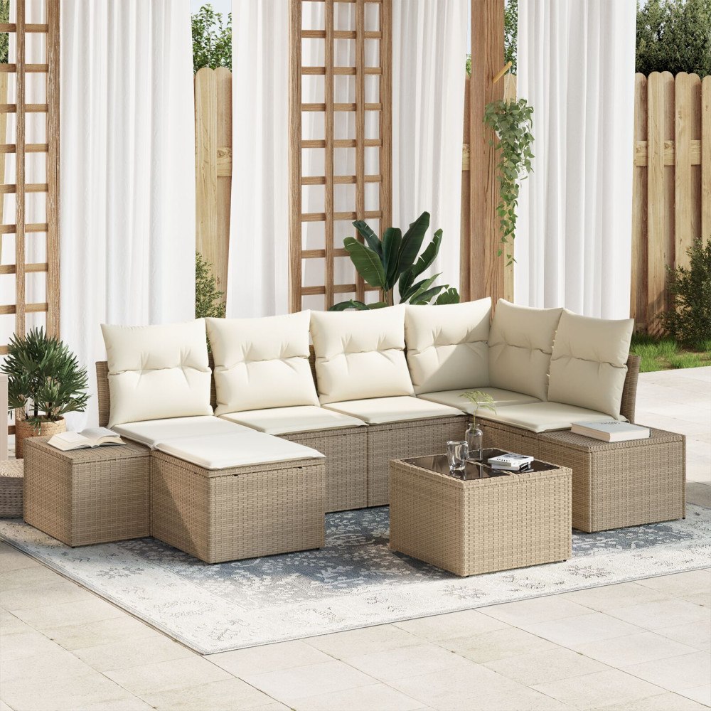 vidaXL Trädgårdsoffset 7 st Beige och gräddfärgad konstrotting