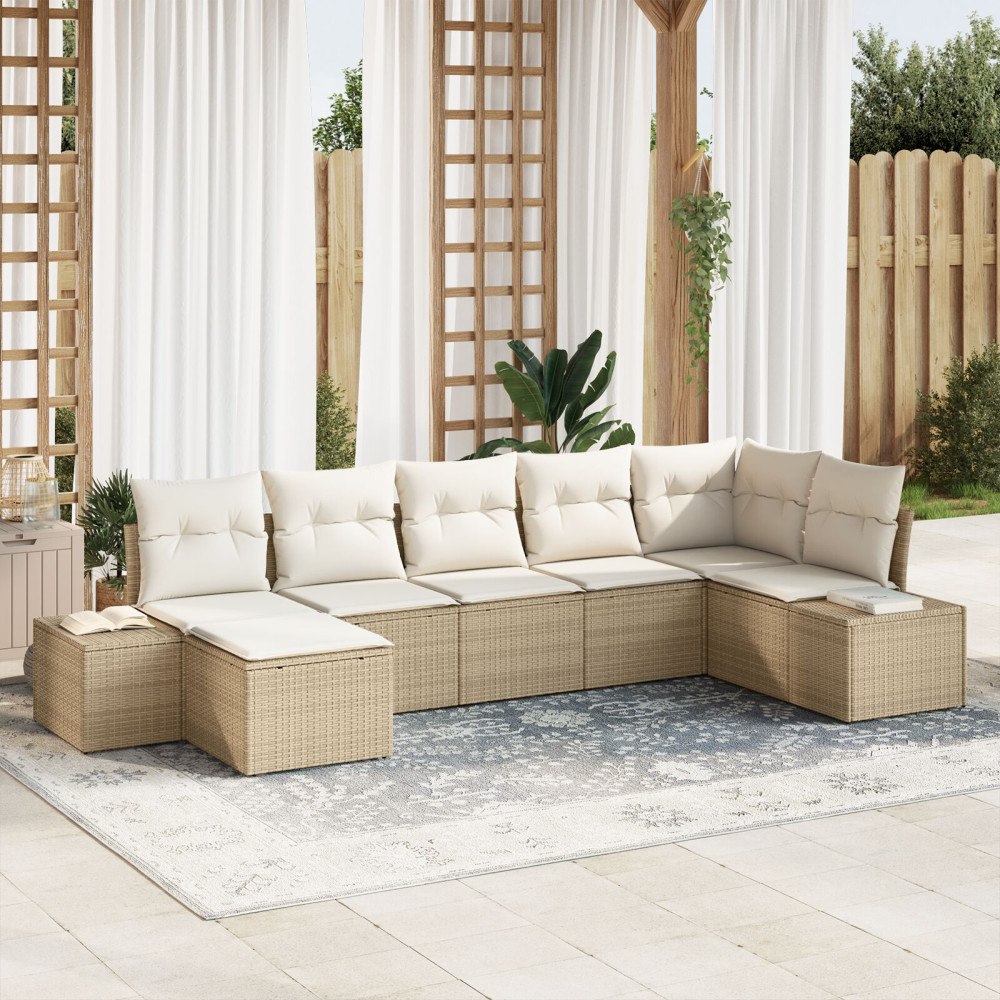 vidaXL Trädgårdsoffset 7 st Beige konstrotting