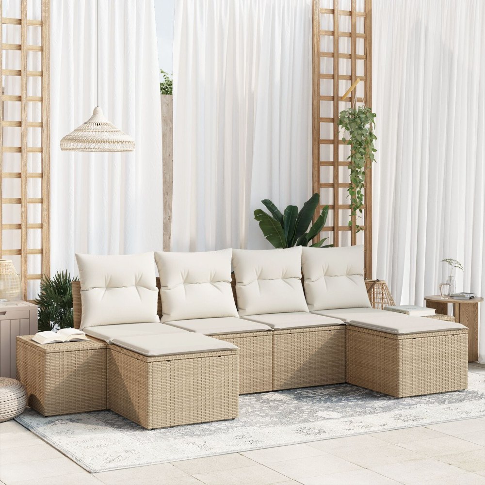 vidaXL Trädgårdsoffset 6 st Beige konstrotting