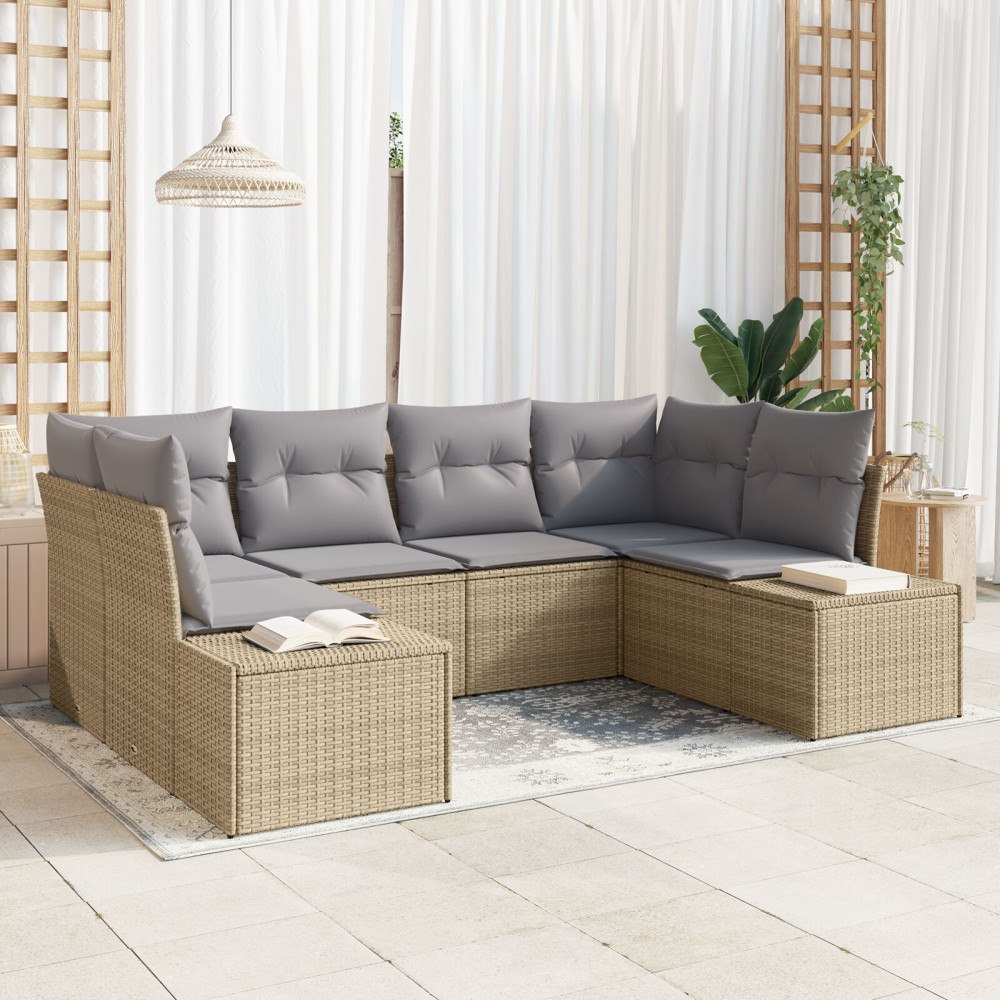 vidaXL Trädgårdsoffset 6 st Beige konstrotting