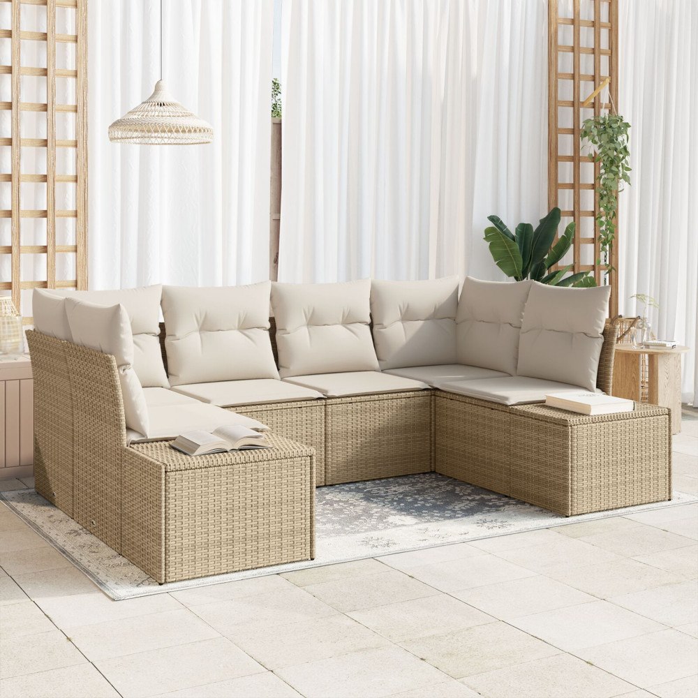 vidaXL Trädgårdsoffset 6 st Beige konstrotting