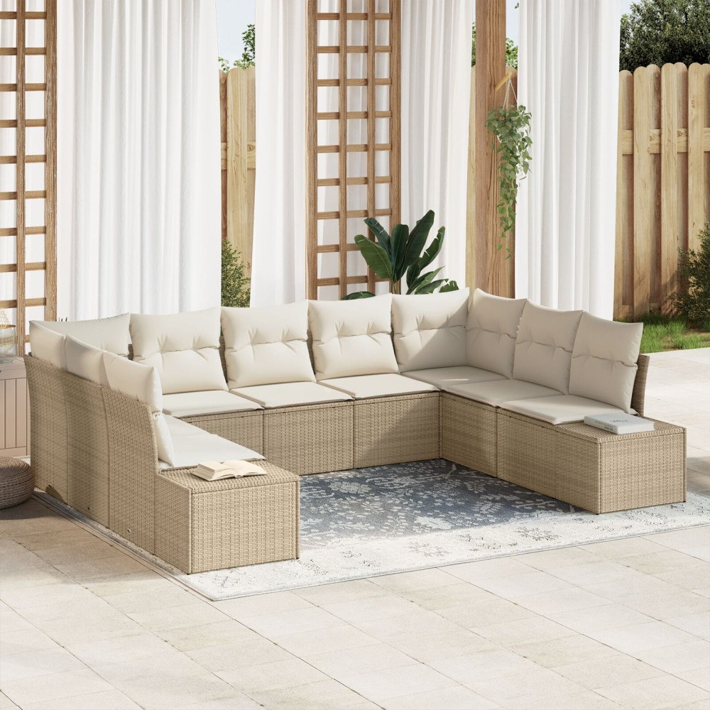 vidaXL Trädgårdsoffset 9 st Beige konstrotting