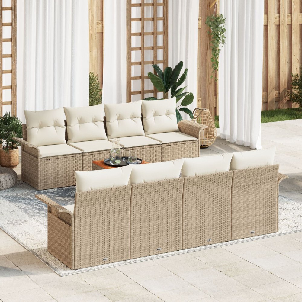 vidaXL Trädgårdsoffset 9 st Beige konstrotting