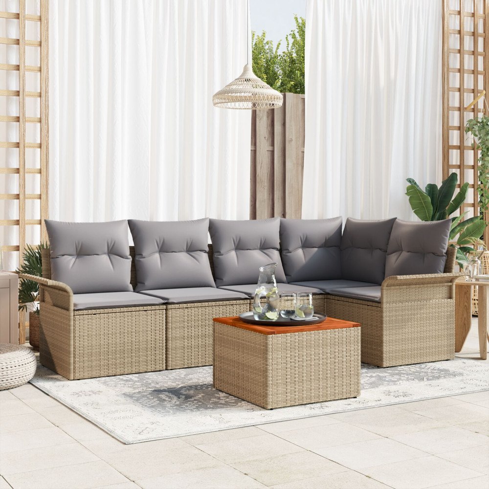 vidaXL Trädgårdsoffset 6 st Beige konstrotting
