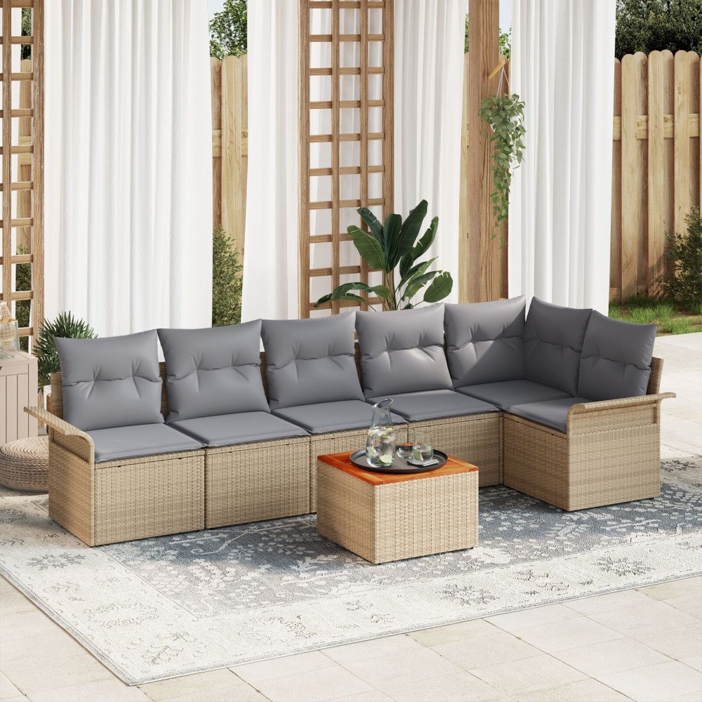 vidaXL Trädgårdsoffset 7 st Beige konstrotting