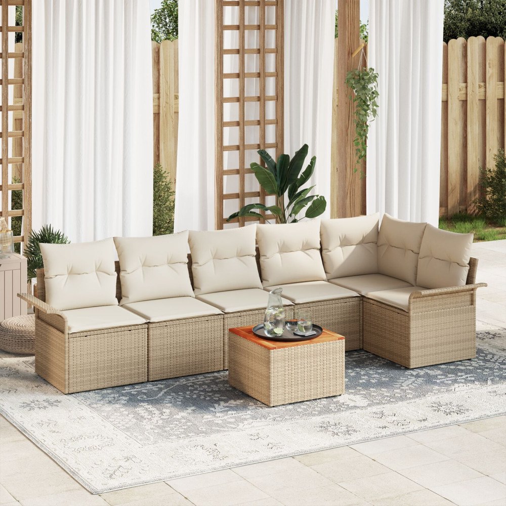 vidaXL Trädgårdsoffset 7 st Beige konstrotting