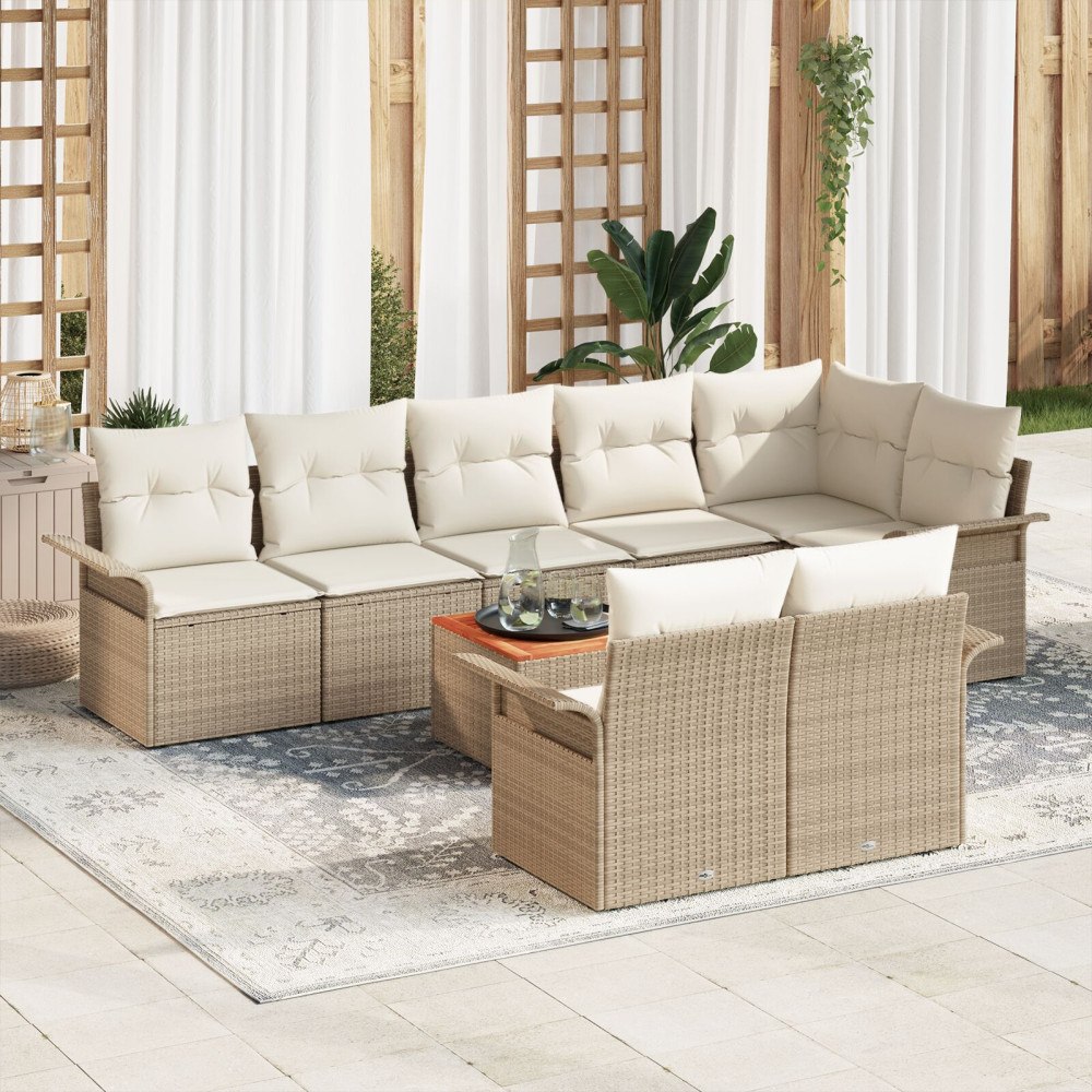 vidaXL Trädgårdsoffset 9 st Beige konstrotting