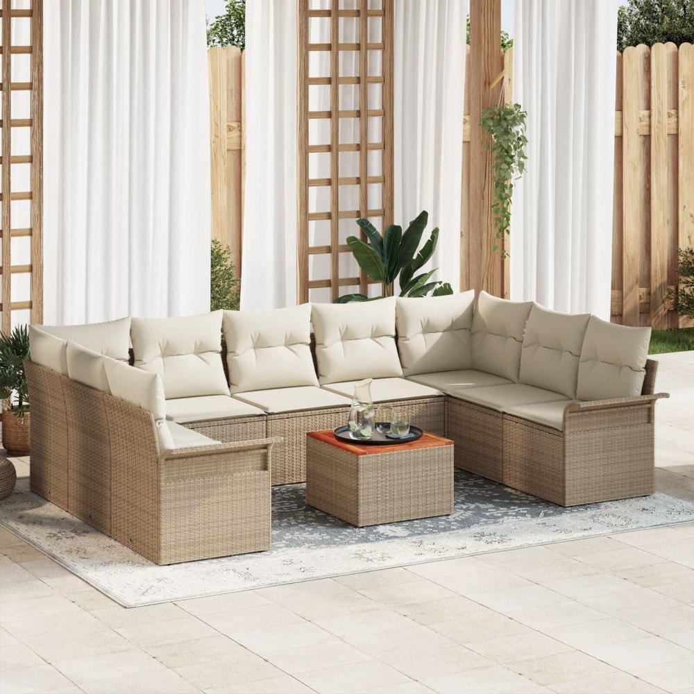 vidaXL Trädgårdsoffset 10 st Beige konstrotting