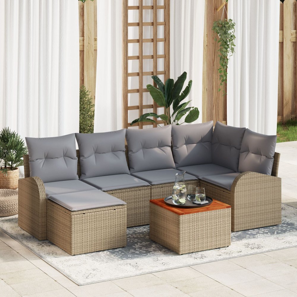 vidaXL Trädgårdsoffset 7 st Beige konstrotting