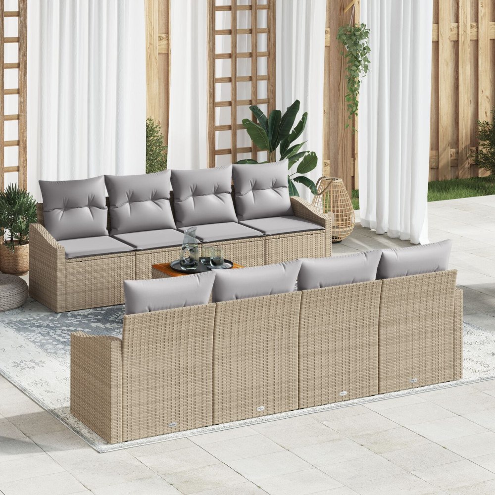 vidaXL Trädgårdsoffset 9 st Beige konstrotting