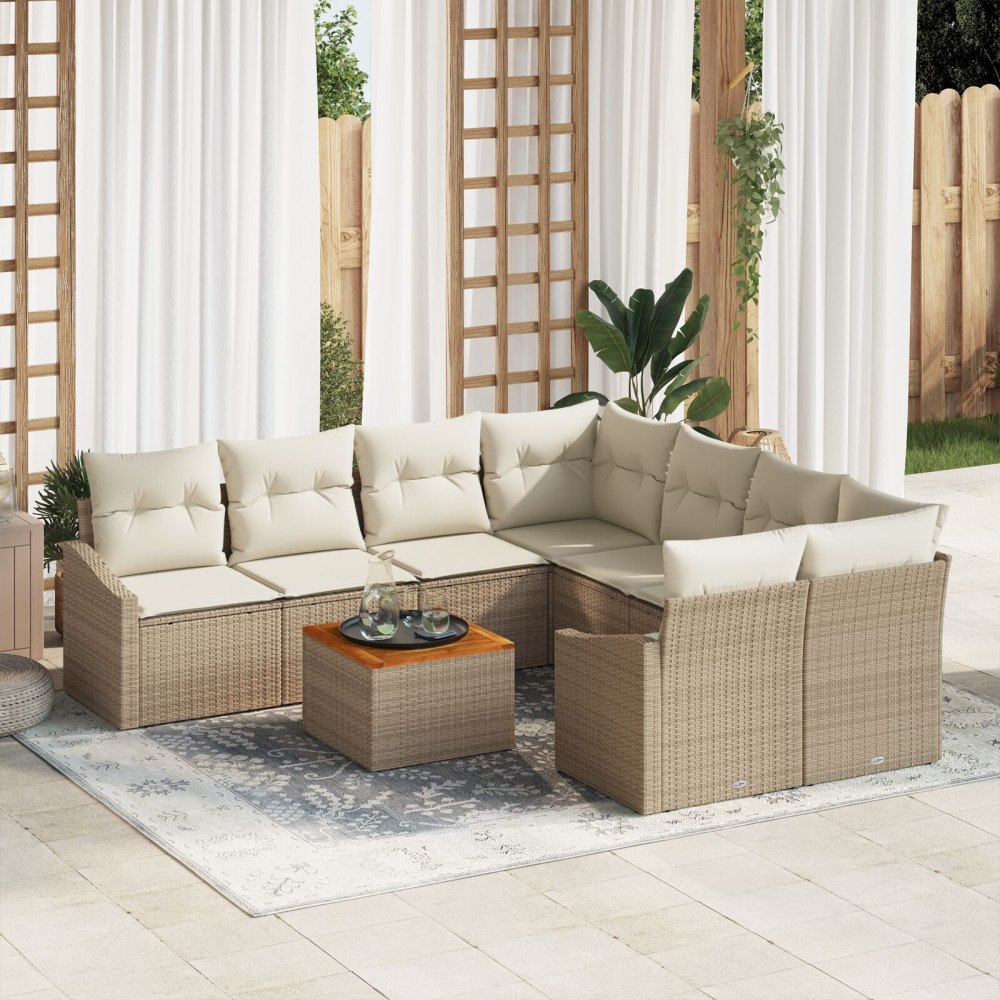 vidaXL Trädgårdsoffset 9 st Beige konstrotting