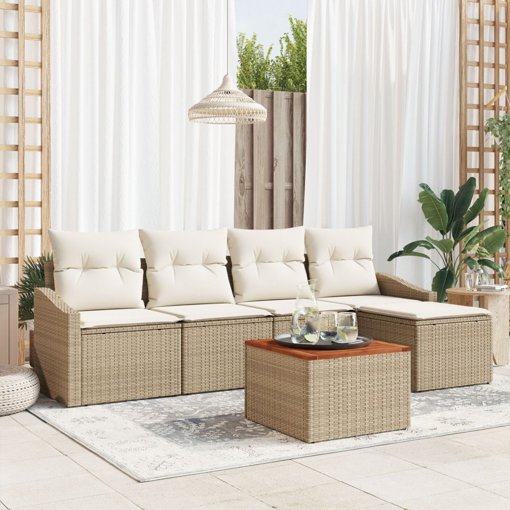 vidaXL Trädgårdsoffset 6 st Beige konstrotting