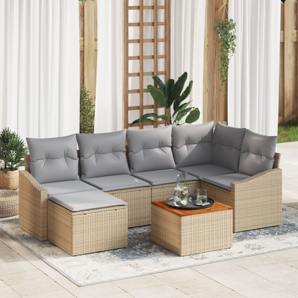 vidaXL Trädgårdsoffset 7 st Beige konstrotting