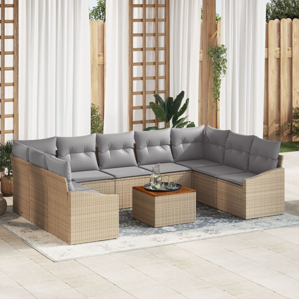 vidaXL Trädgårdsoffset 10 st Beige konstrotting