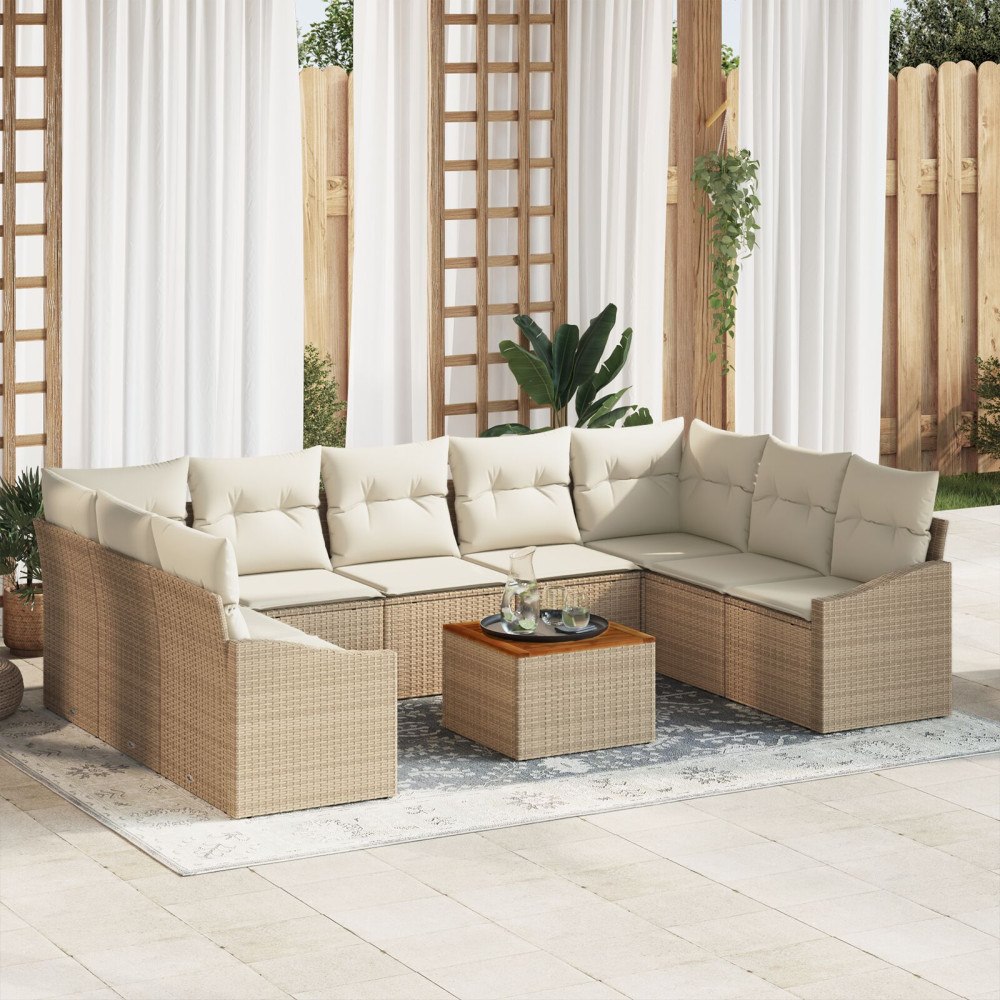 vidaXL Trädgårdsoffset 10 st Beige konstrotting