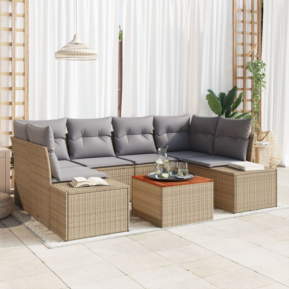 vidaXL Trädgårdsoffset 7 st Beige konstrotting