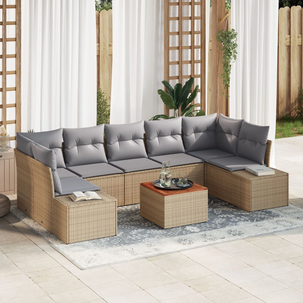 vidaXL Trädgårdsoffset 8 st Beige konstrotting