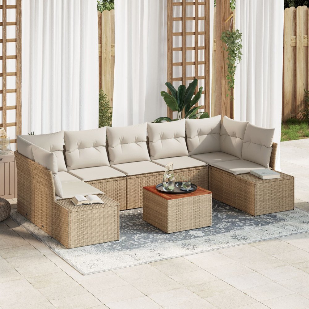 vidaXL Trädgårdsoffset 8 st Beige konstrotting