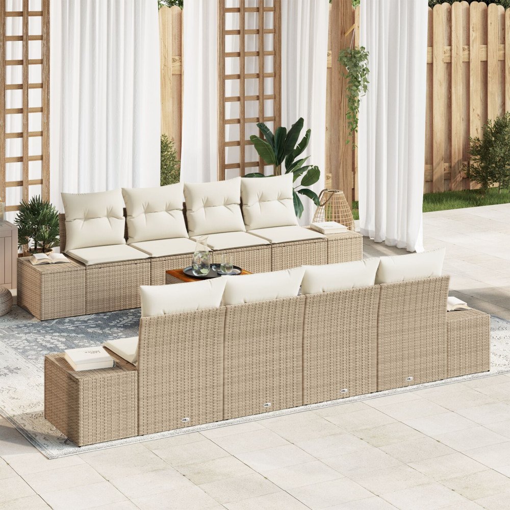 vidaXL Trädgårdsoffset 9 st Beige konstrotting