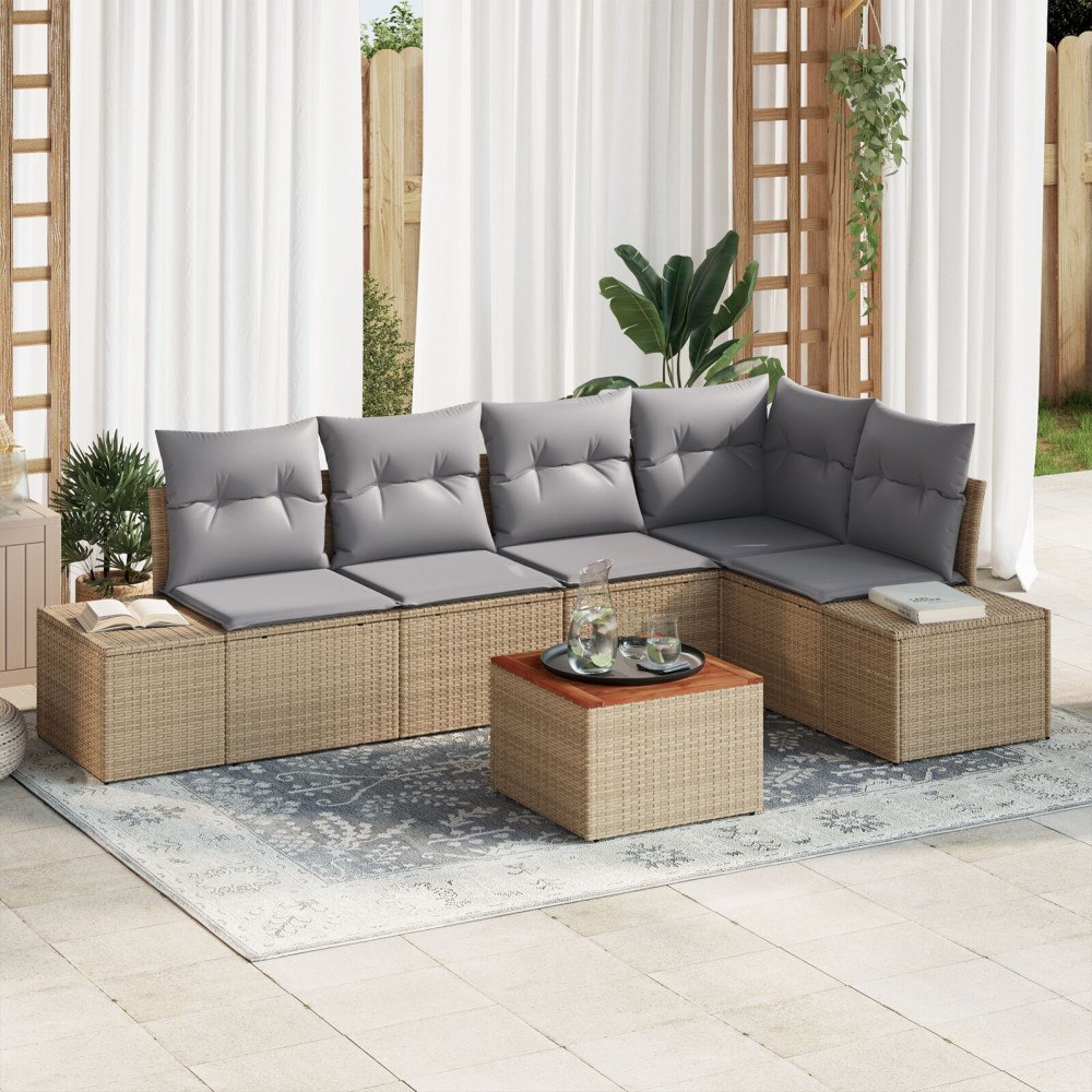 vidaXL Trädgårdsoffset 6 st Beige konstrotting