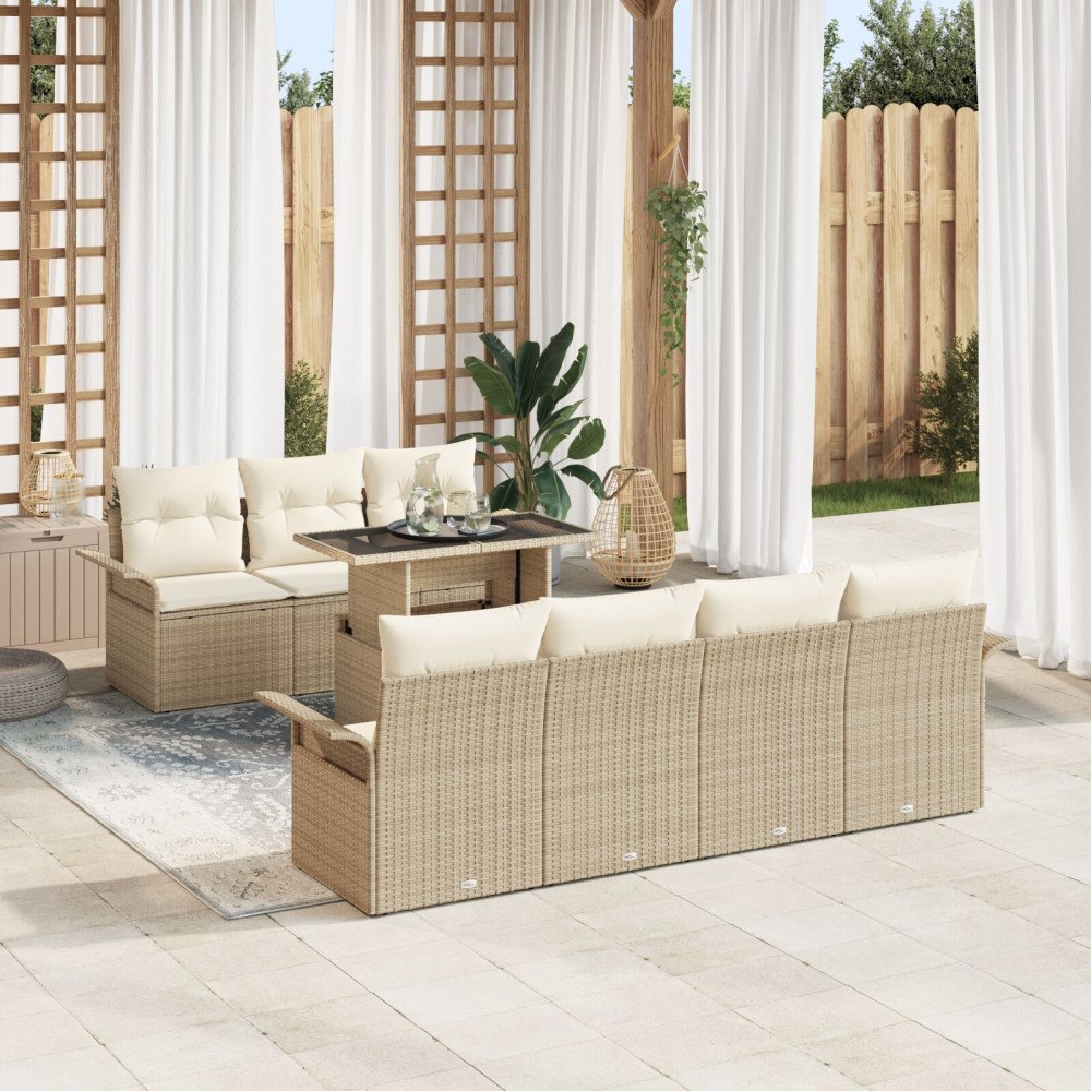 vidaXL Trädgårdsoffset 8 st Beige konstrotting