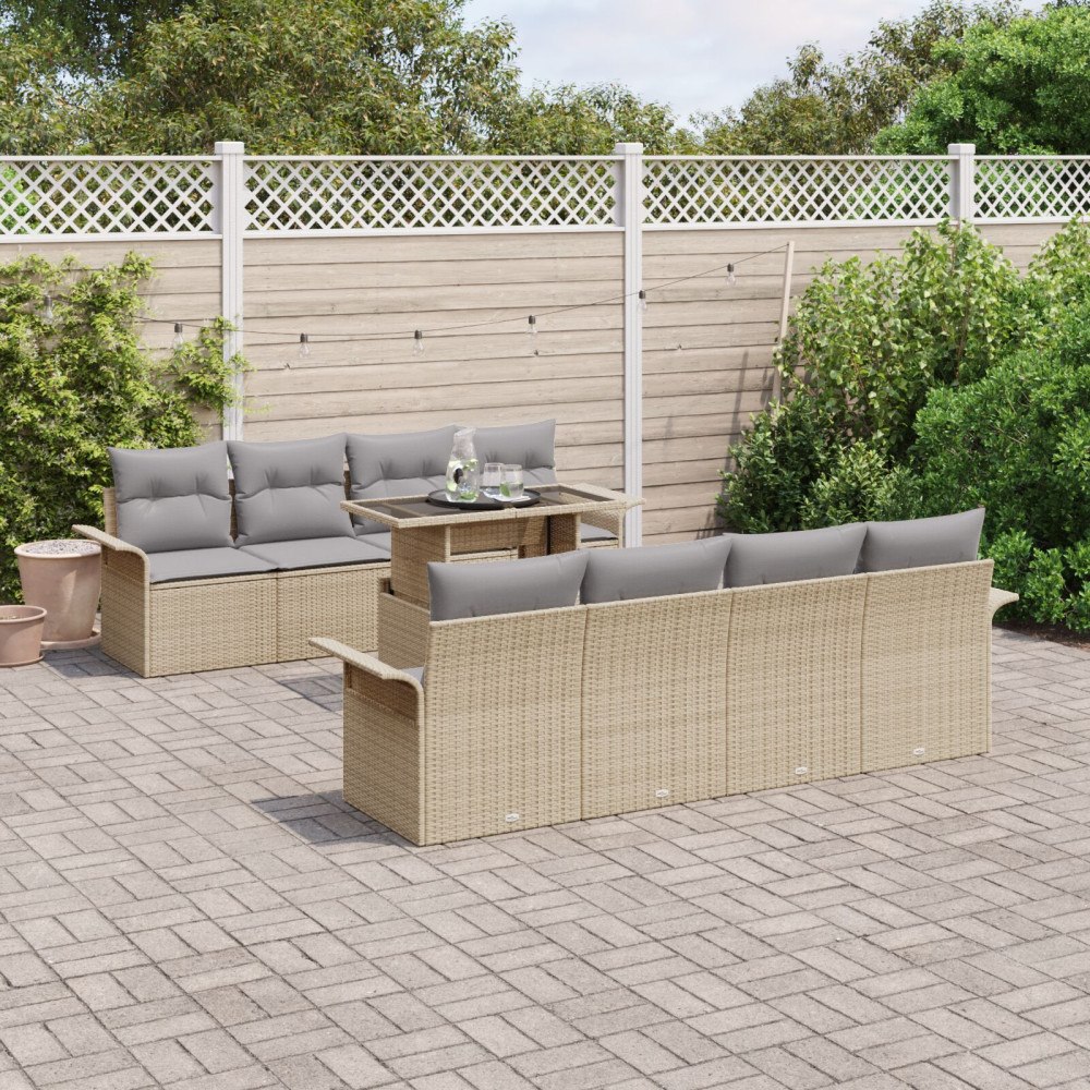 vidaXL Trädgårdsoffset 9 st Beige konstrotting