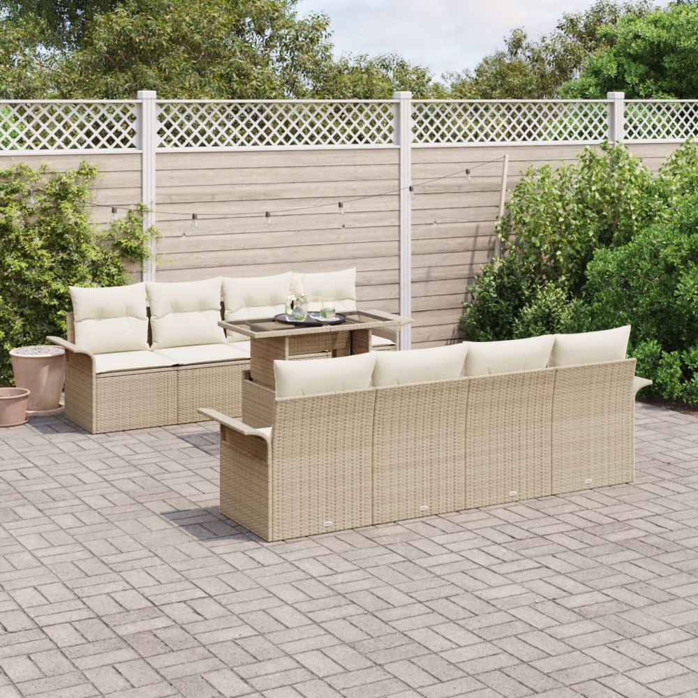 vidaXL Trädgårdsoffset 9 st Beige konstrotting