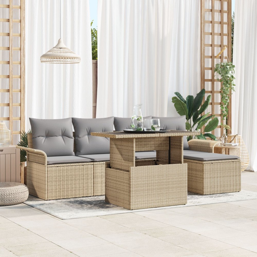 vidaXL Trädgårdsoffset 6 st Beige konstrotting