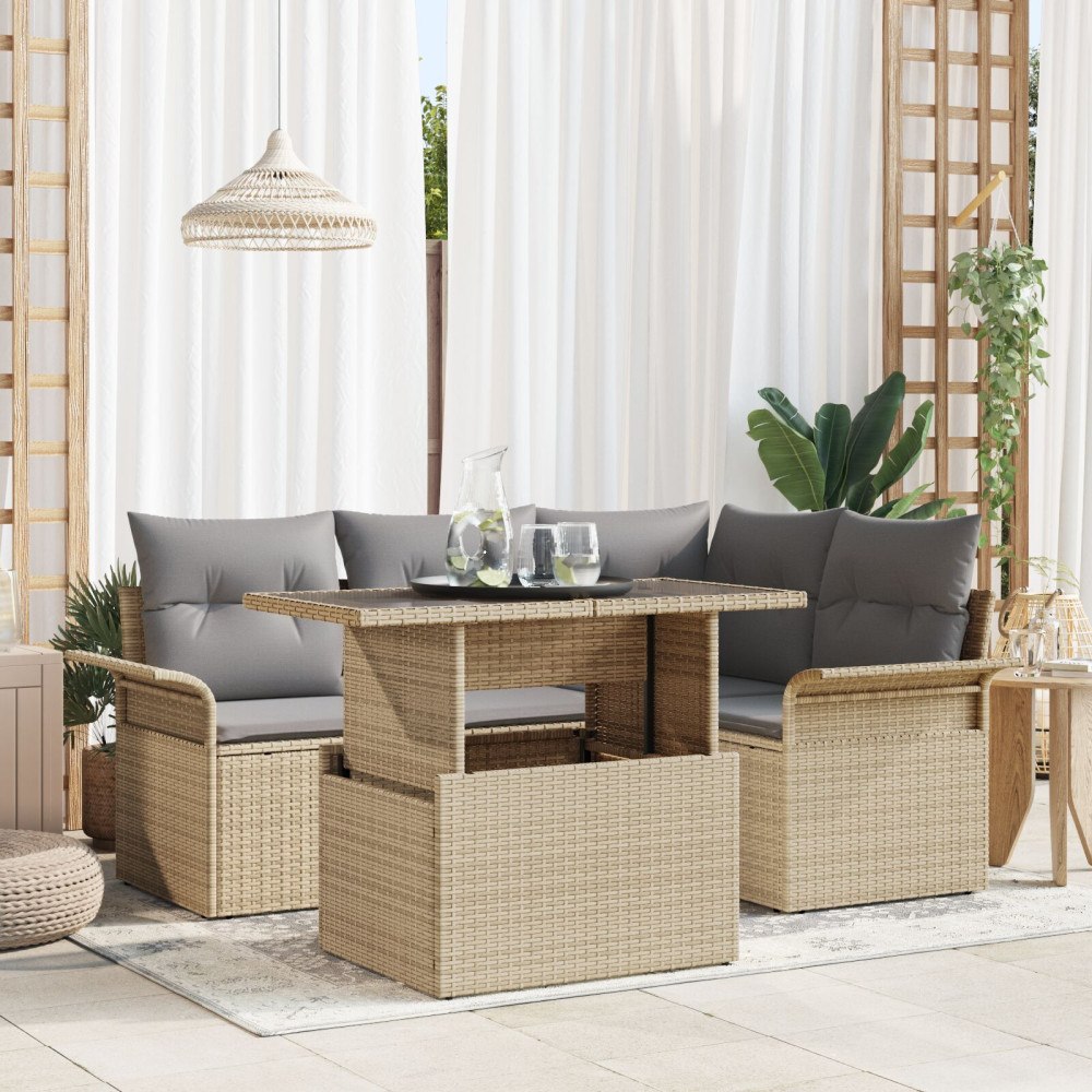 vidaXL Trädgårdsoffset 5 st Beige konstrotting