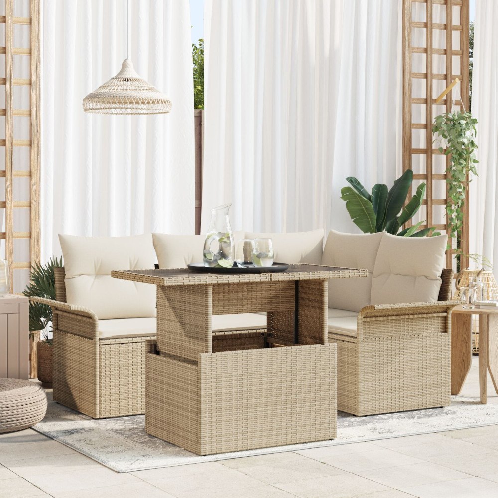 vidaXL Trädgårdsoffset 5 st Beige konstrotting