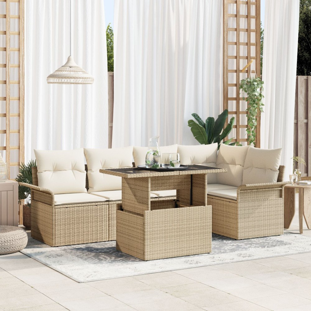 vidaXL Trädgårdsoffset 6 st Beige konstrotting