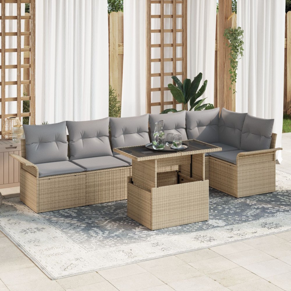 vidaXL Trädgårdsoffset 7 st Beige konstrotting