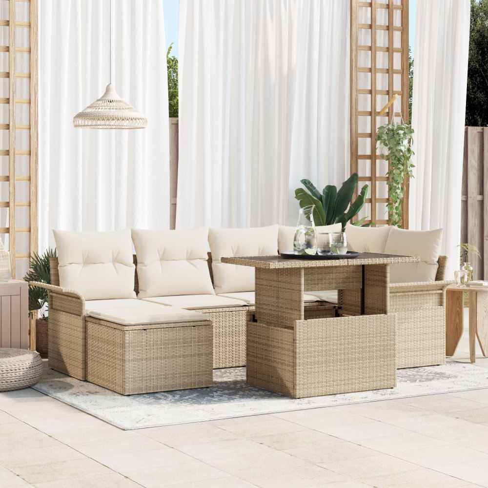 vidaXL Trädgårdsoffset 7 st Beige Poly rattan