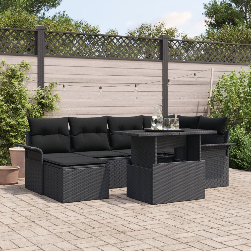 vidaXL Trädgårdsoffset 7 st Svart Poly rattan