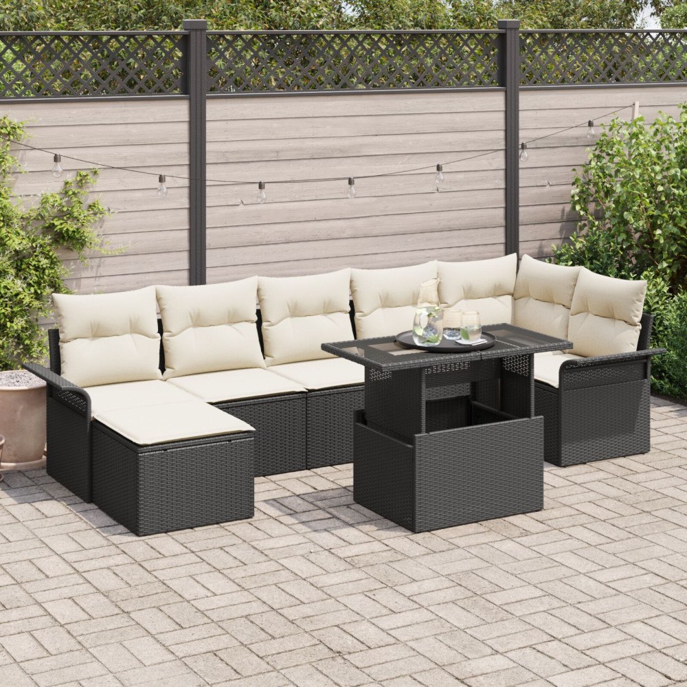 vidaXL Trädgårdsoffset 8 st Svart Poly rattan