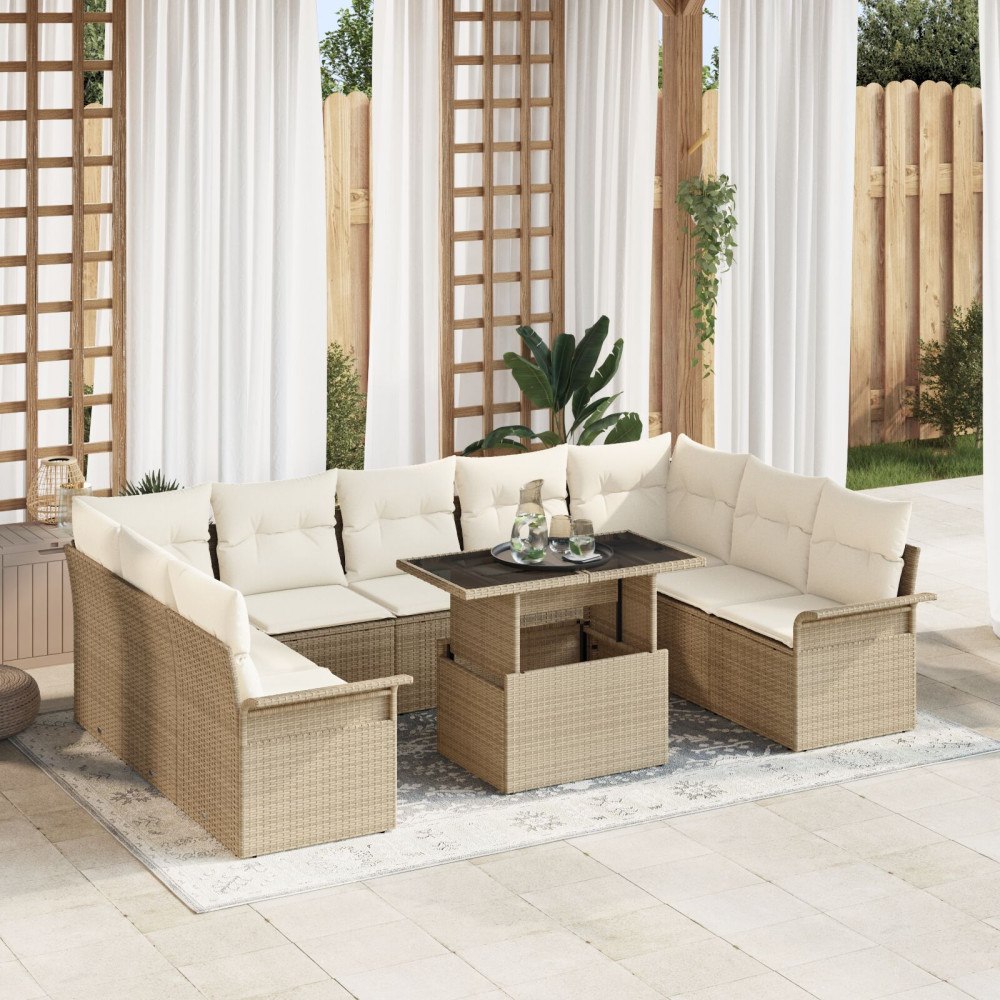 vidaXL Trädgårdsoffset 10 st Beige Poly rattan